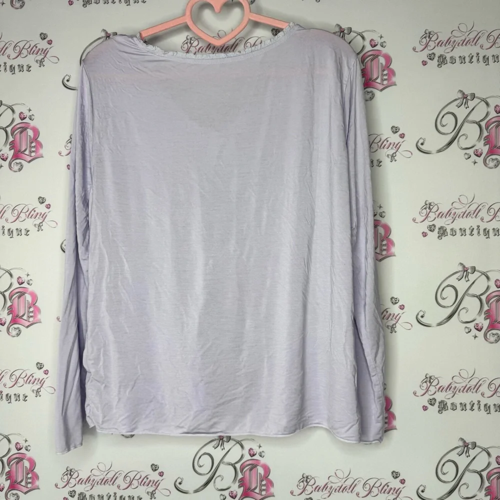 Cardigan lilac long sleeve button up ruffle frilly hem trim soft cozy comfy cute - Picture 2 of 8